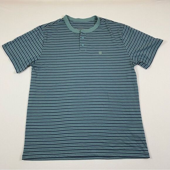 Brixton Henley T-shirt Men's Medium Striped Embroidered Indie Hipster‎ Surfer - Picture 1 of 6